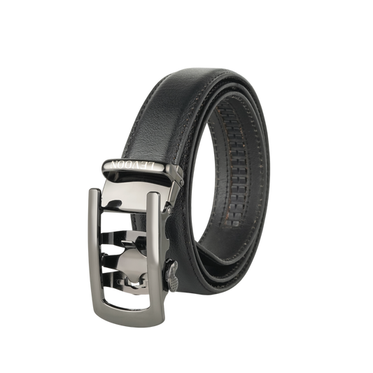 Levoon Black Leather Belt for Men with Classic buckle