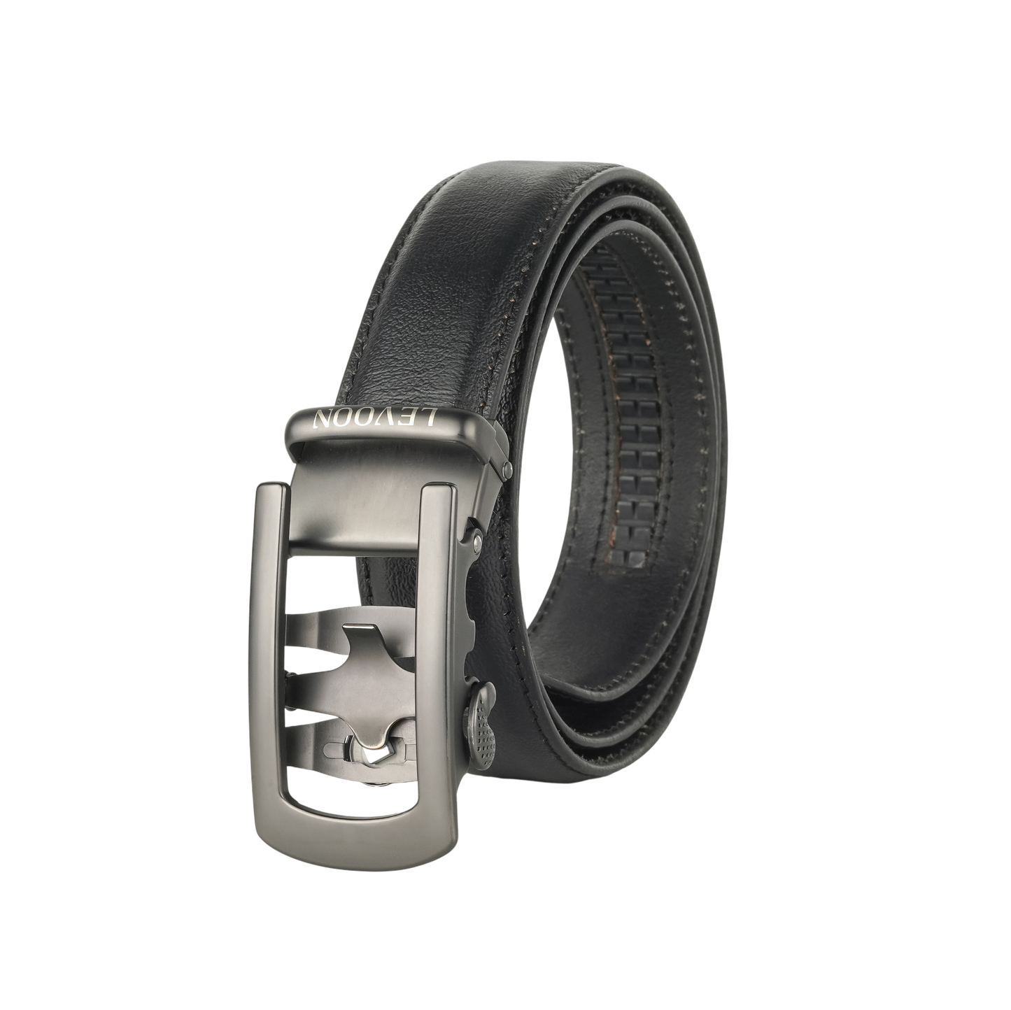 Levoon Black Leather Belt for Men with Classic buckle