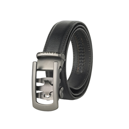 Levoon Black Leather Belt for Men with Classic buckle