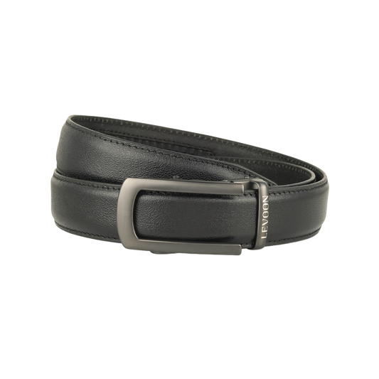 Levoon Black Leather Belt for Men with Classic buckle