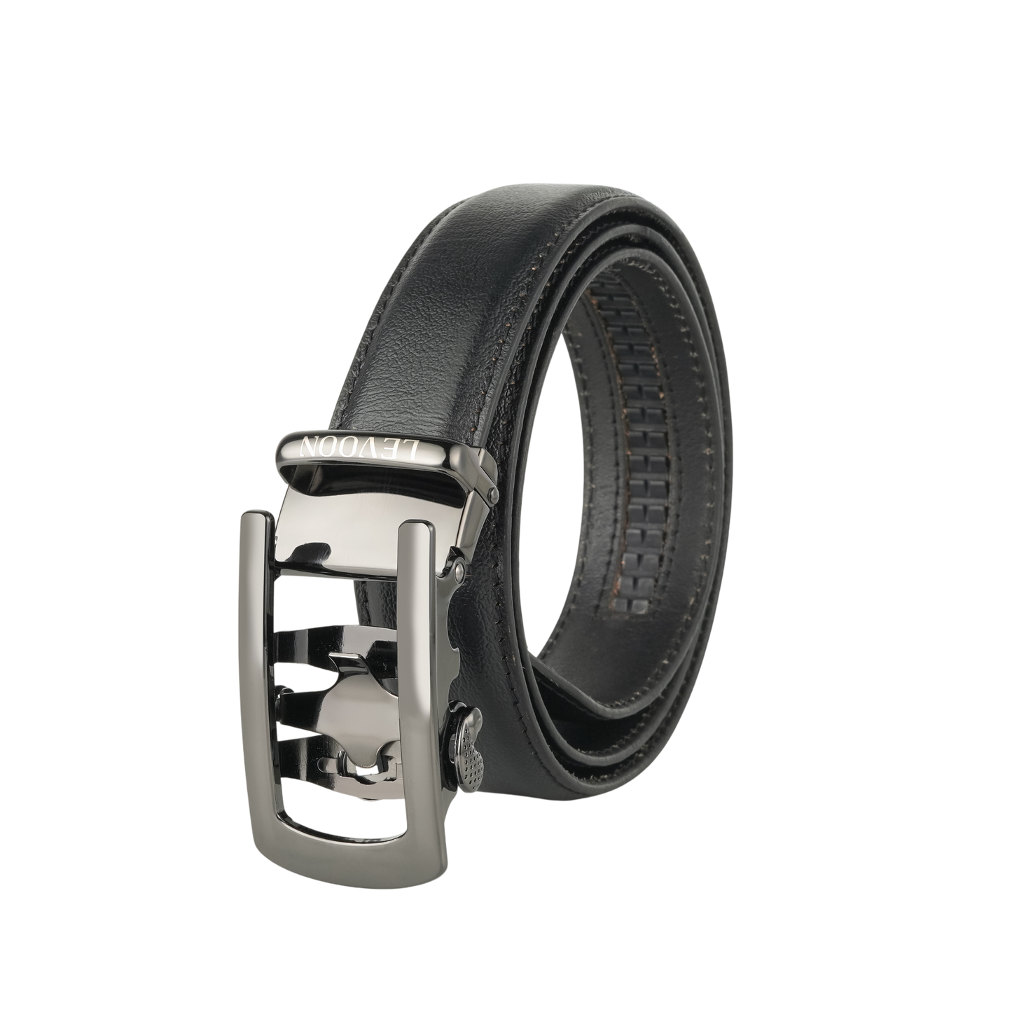 Levoon Black Leather Belt for Men with Classic buckle