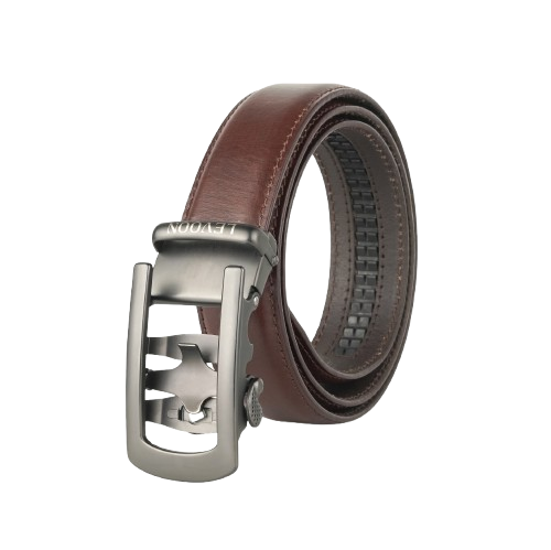 Levoon Coffee Brown Leather Belt for Men with Classic buckle