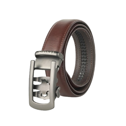 Levoon Coffee Brown Leather Belt for Men with Classic buckle