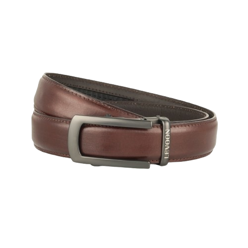Levoon Coffee Brown Leather Belt for Men with Classic buckle