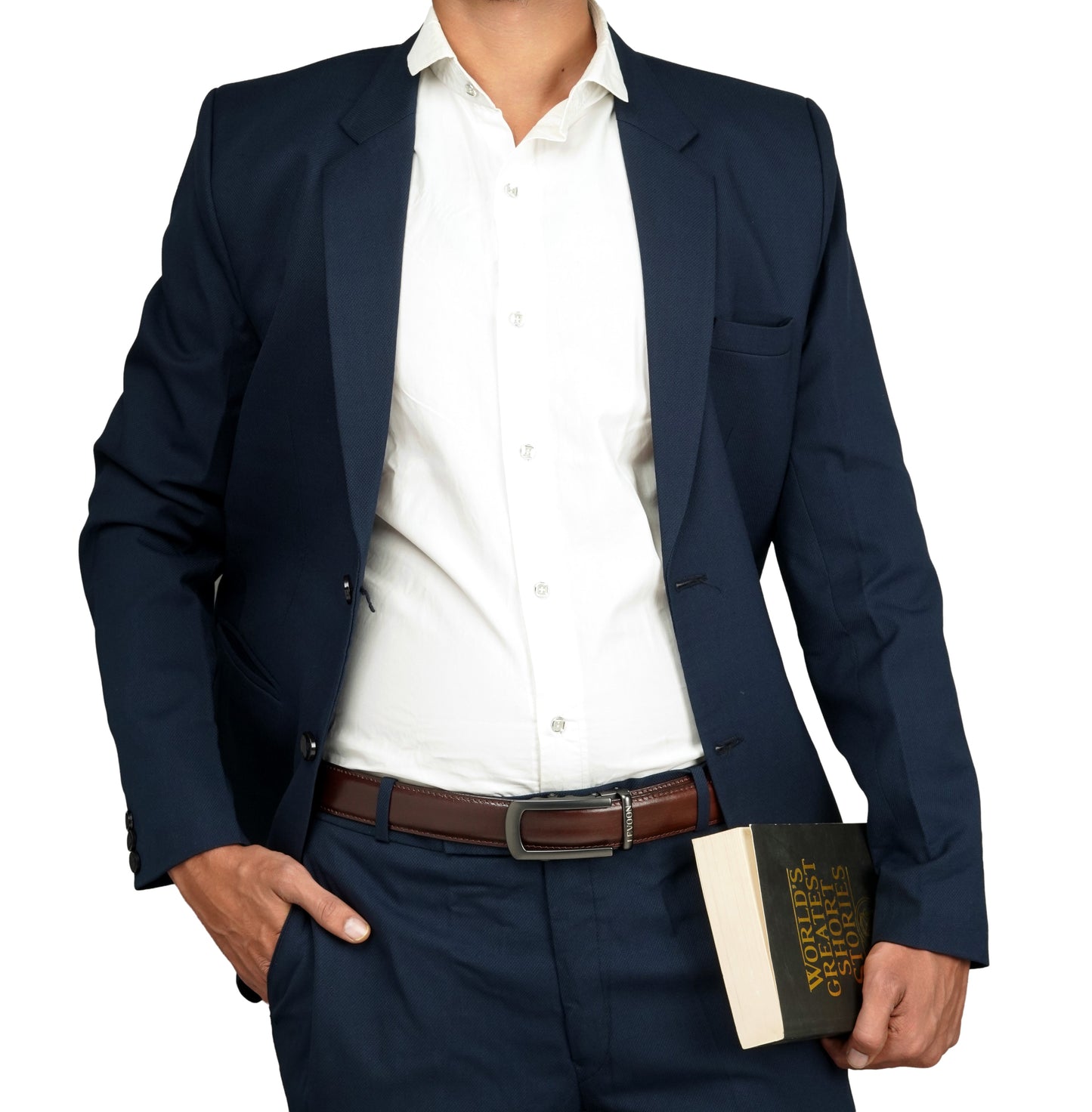 Levoon Coffee Brown Leather Belt for Men with Classic buckle