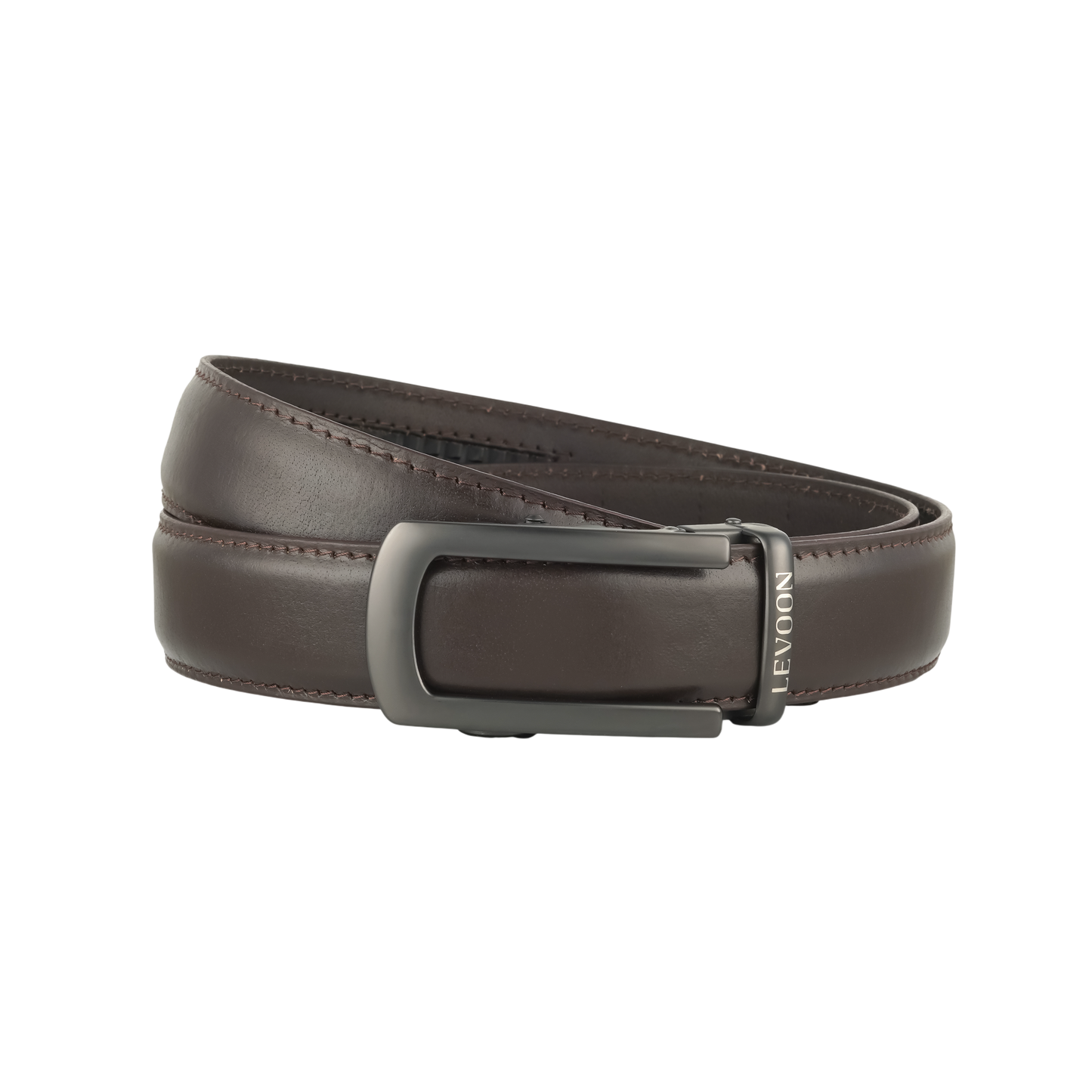 Levoon Dark Brown Leather Belt for Men with Classic buckle