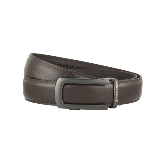 Levoon Dark Brown Leather Belt for Men with Classic buckle