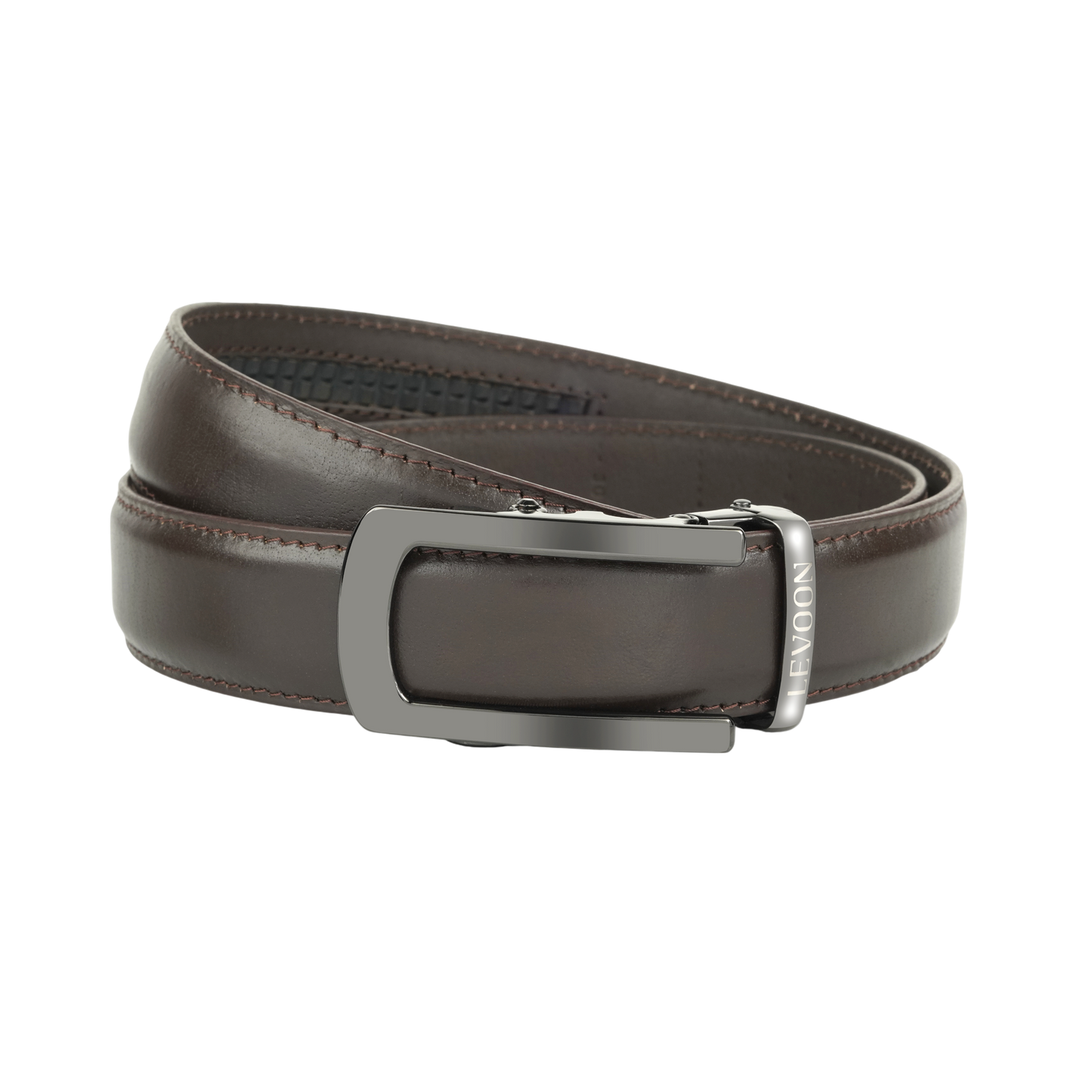 Levoon Dark Brown Leather Belt for Men with Classic buckle