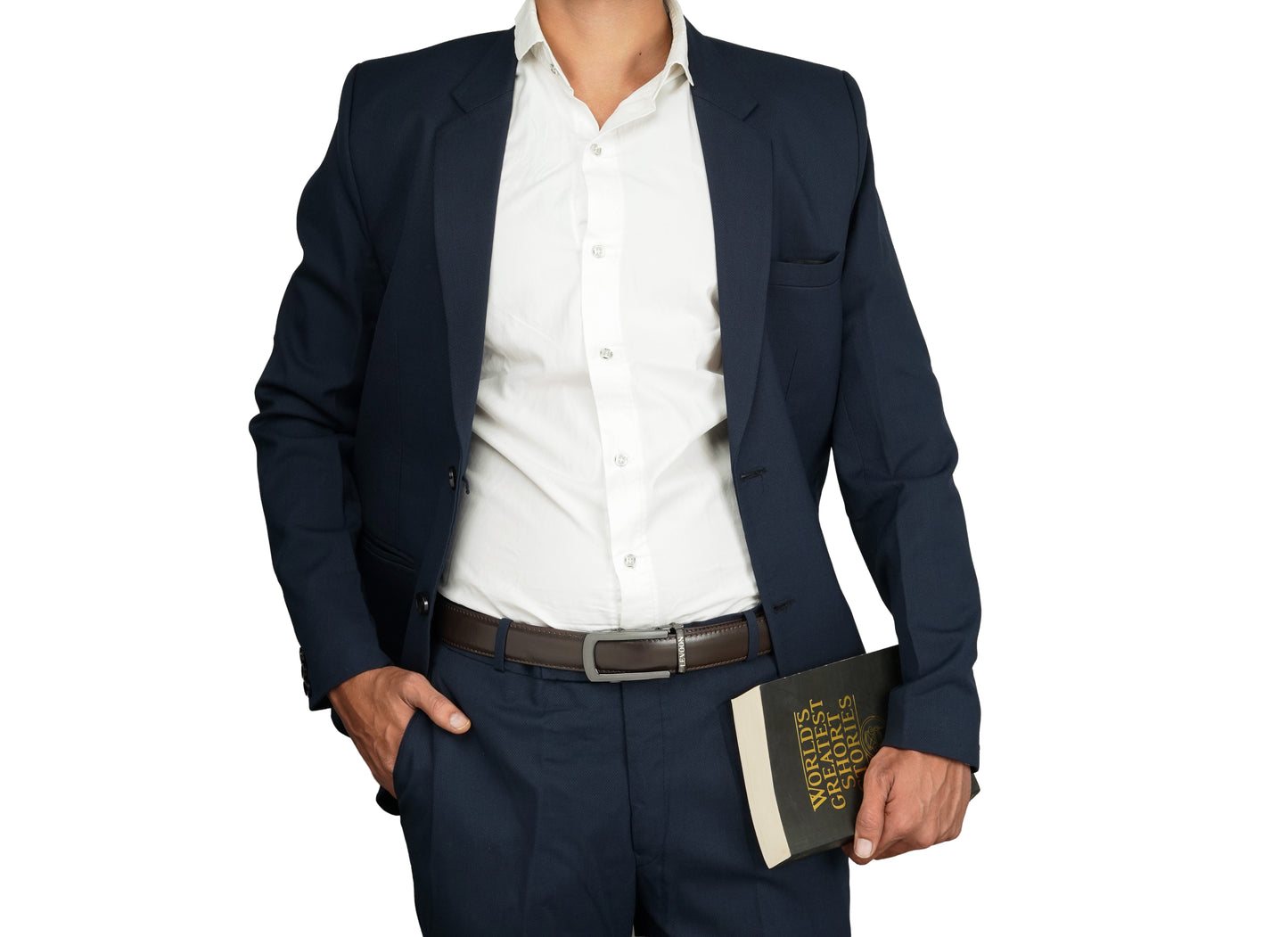 Levoon Dark Brown Leather Belt for Men with Classic buckle