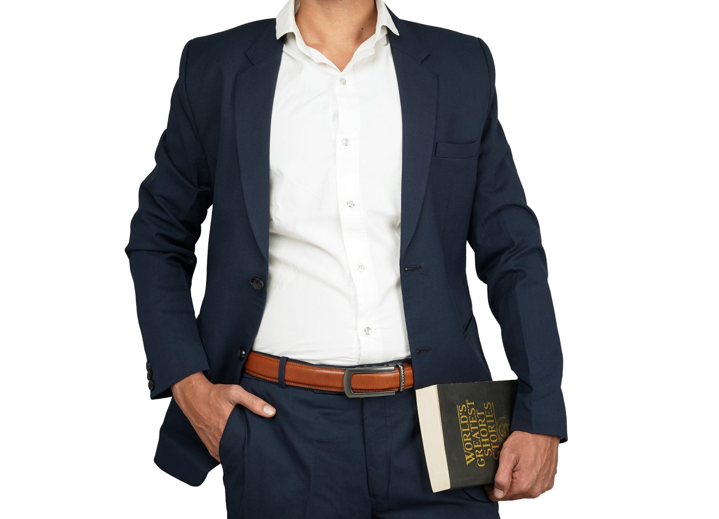Levoon Tan Leather Belt for Men with Classic buckle
