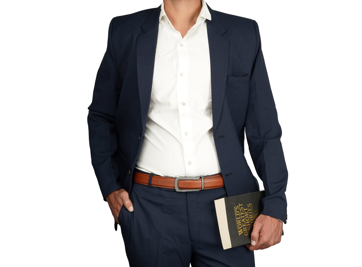 Levoon Tan Leather Belt for Men with Classic buckle