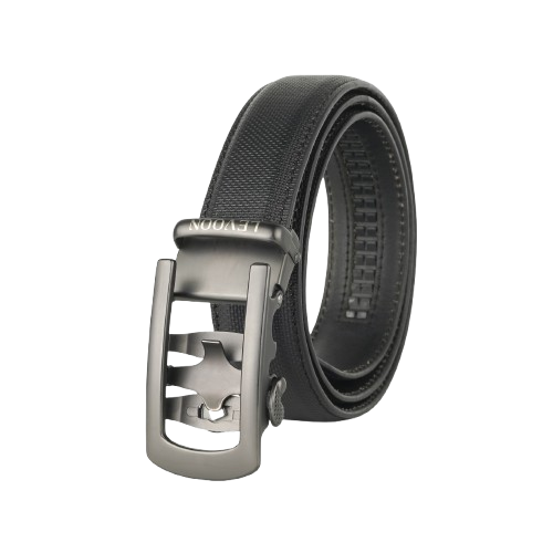 Levoon Textured Black Leather Belt for Men with Classic buckle