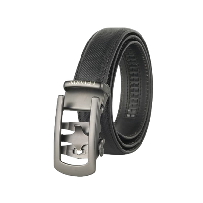 Levoon Textured Black Leather Belt for Men with Classic buckle