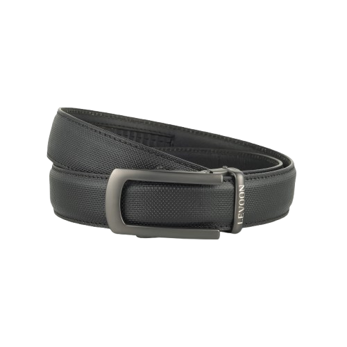 Levoon Textured Black Leather Belt for Men with Classic buckle