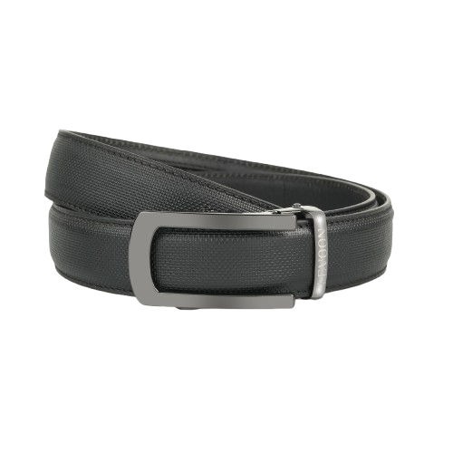 Levoon Textured Black Leather Belt for Men with Classic buckle