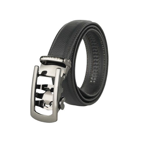 Levoon Textured Black Leather Belt for Men with Classic buckle