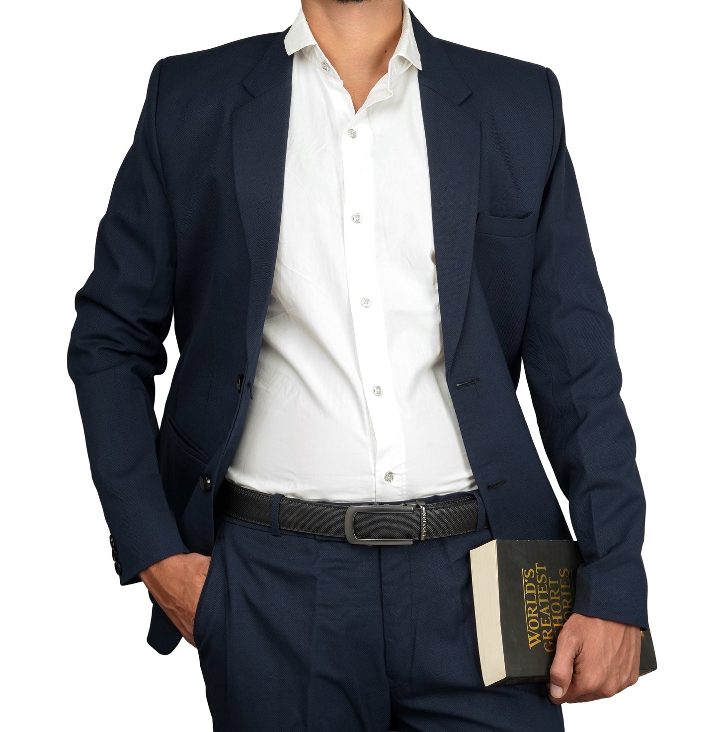 Levoon Textured Black Leather Belt for Men with Classic buckle