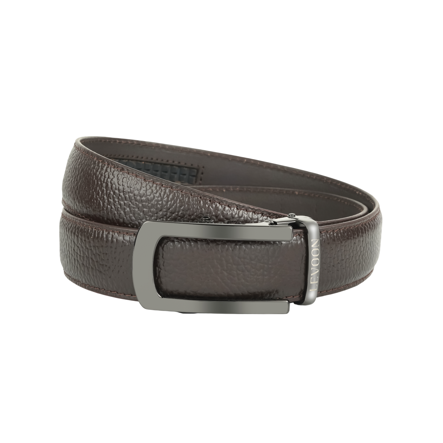 Levoon Textured Dark Brown Leather Belt for Men with Classic buckle