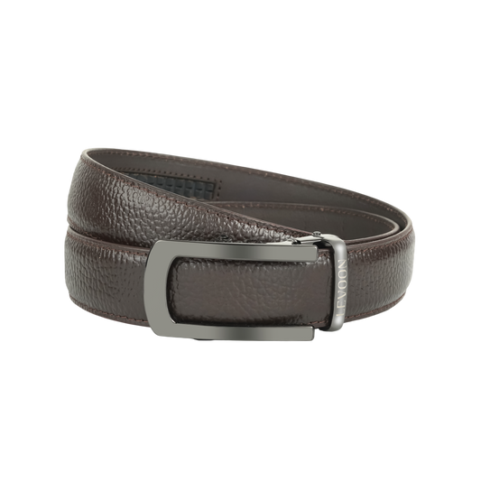 Levoon Textured Dark Brown Leather Belt for Men with Classic buckle