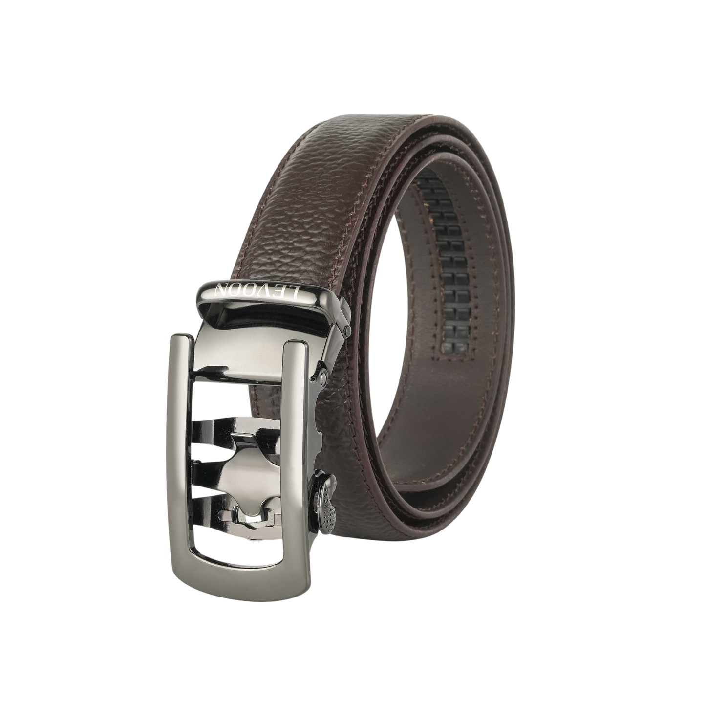 Levoon Textured Dark Brown Leather Belt for Men with Classic buckle
