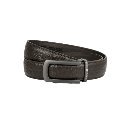Levoon Luxury Men's Textured Dark Brown Top Grain Leather Belt