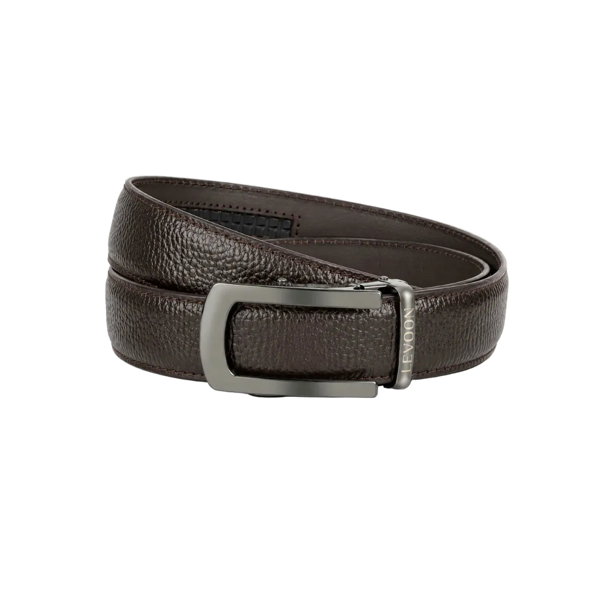 Levoon Luxury Men's Textured Dark Brown Top Grain Leather Belt